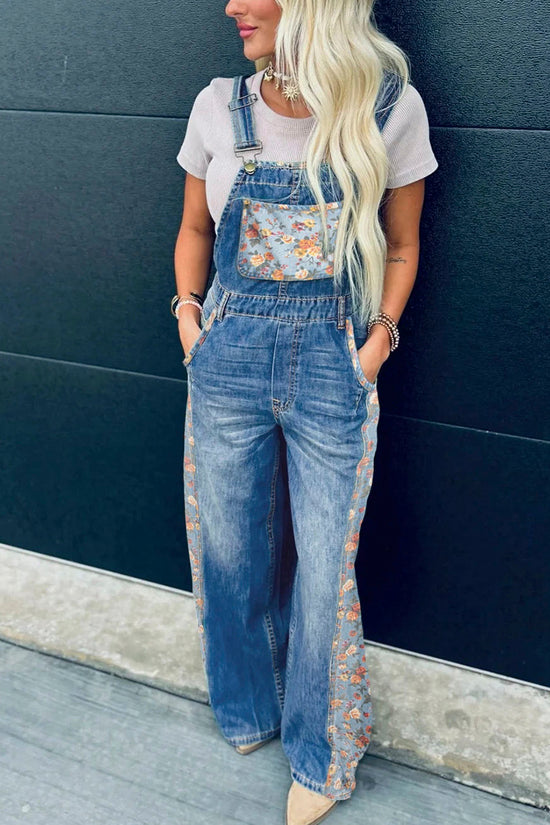 Floral Patchwork Wide Leg Overalls