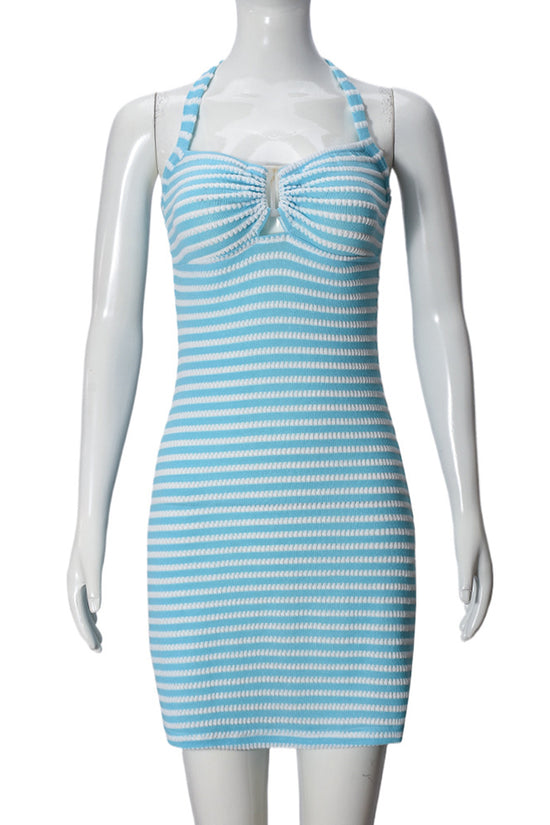 Striped Sleeveless Halter Bodycon Dress