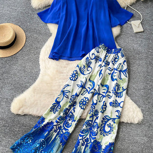 Stylish Loose Top and Bold Print Pants Set