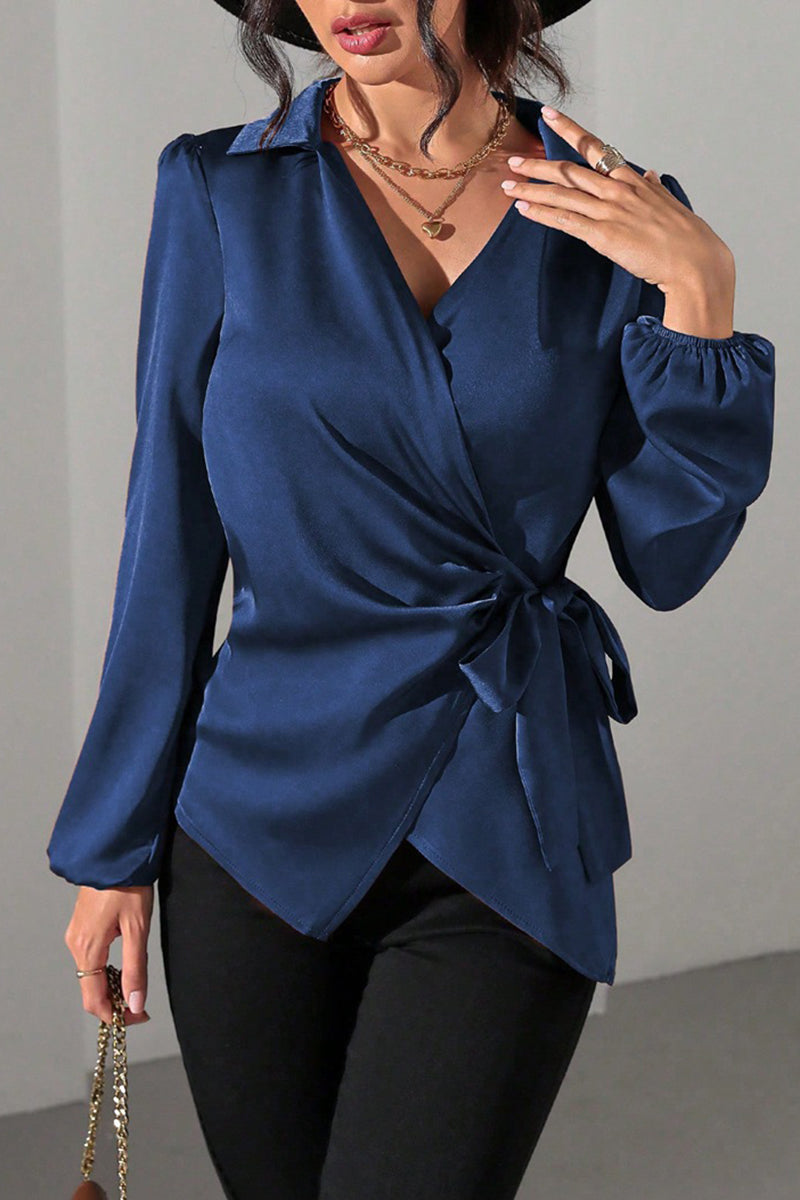 Elegant Wrap Tie Blouse with Long Sleeves