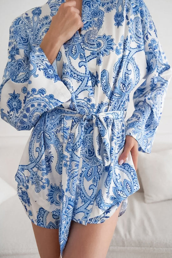 Elegant Print Pajama Set with Belt