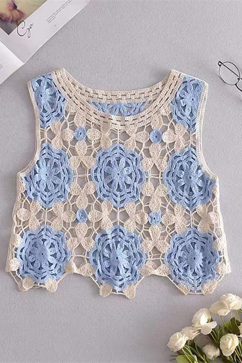 Floral Crochet Sleeveless Knit Vest