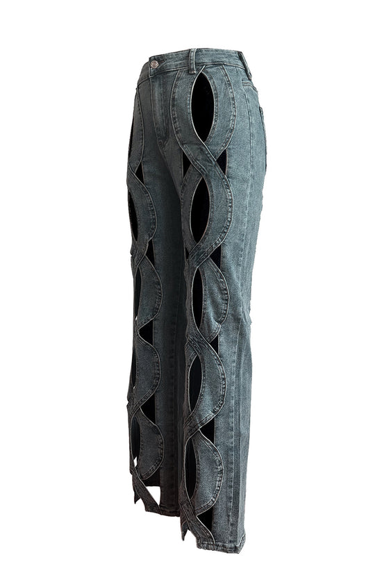 Cut-Out Detail Straight Leg Jeans
