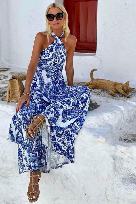 Halter Maxi Dress with Printed Details