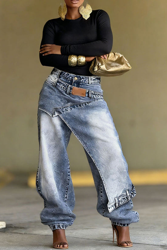 Innovative Layered Straight Denim Jeans