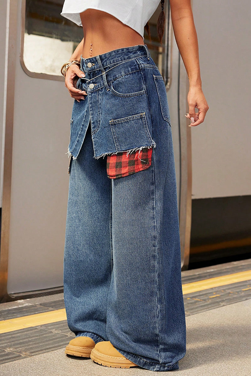 Patchwork Wide Leg Denim Jeans