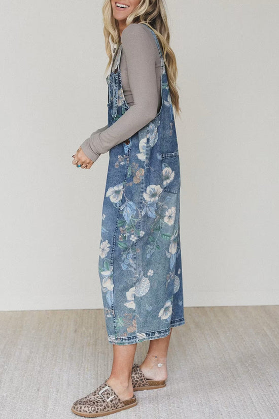 Floral Print Denim Jumpsuit