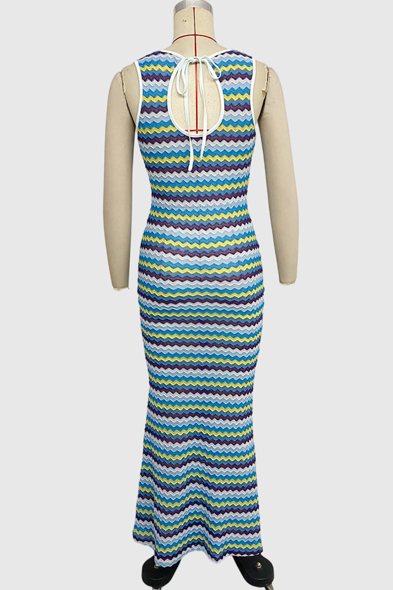 Wave Pattern Sleeveless Casual Dress