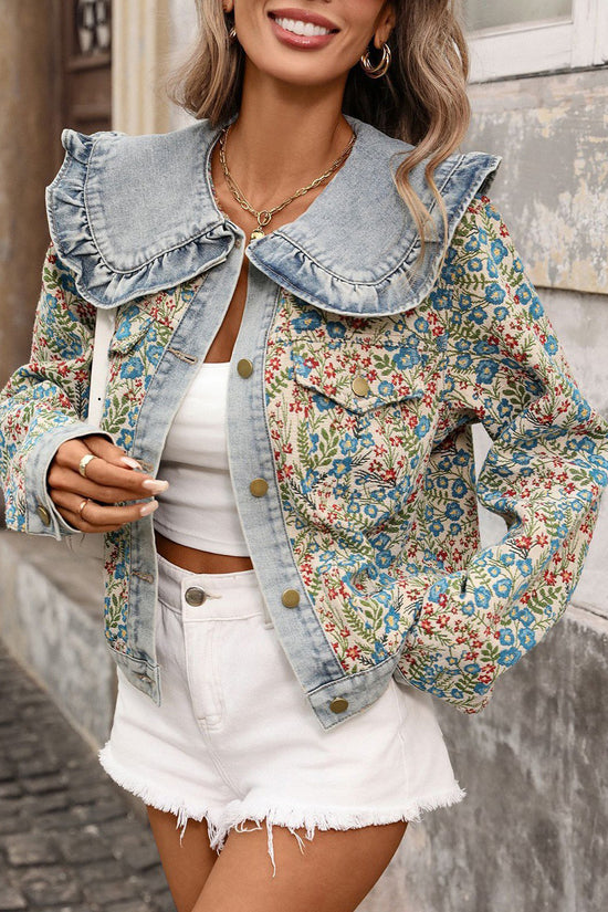 Ruffled Floral Denim Jacket