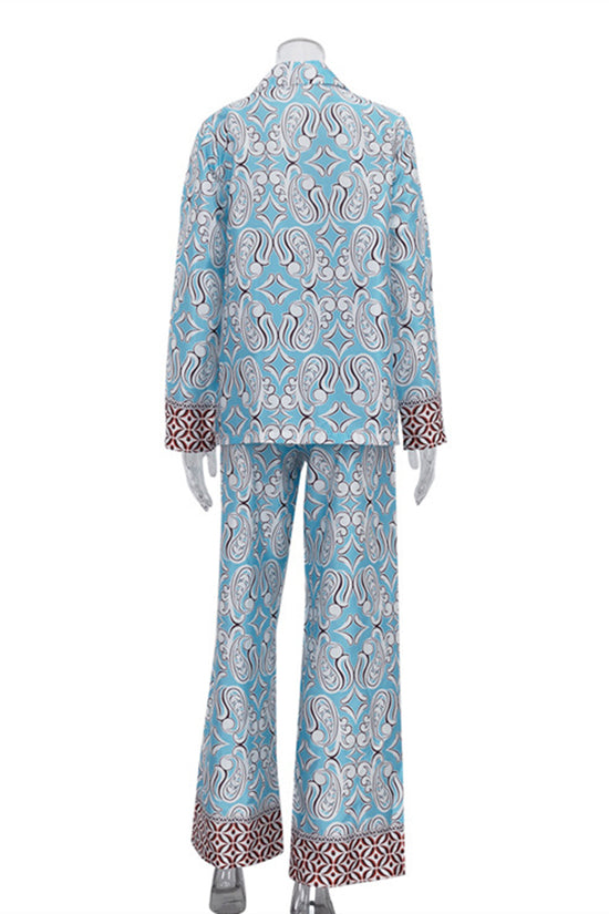 Patterned Long Sleeve Pants Set