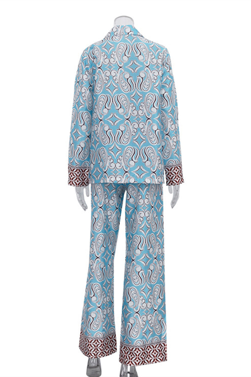 Patterned Long Sleeve Pants Set