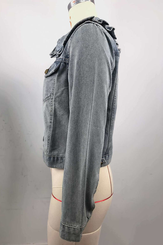 Stylish Ruffle Collar Denim Jacket