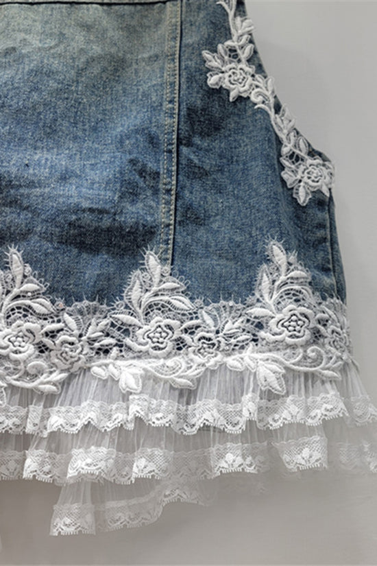 Embellished Lace Denim Vest