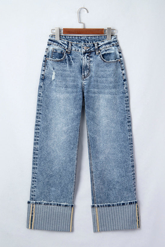 Cuffed Straight Loose Jeans