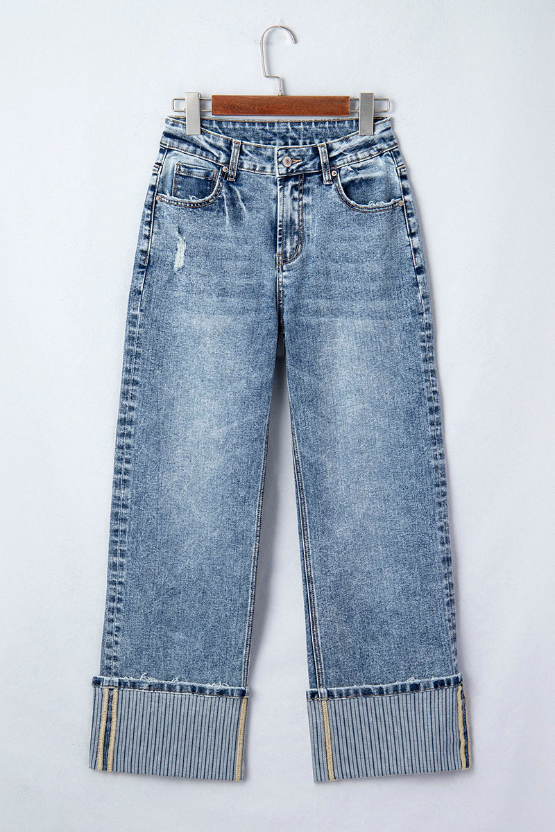 Cuffed Straight Loose Jeans
