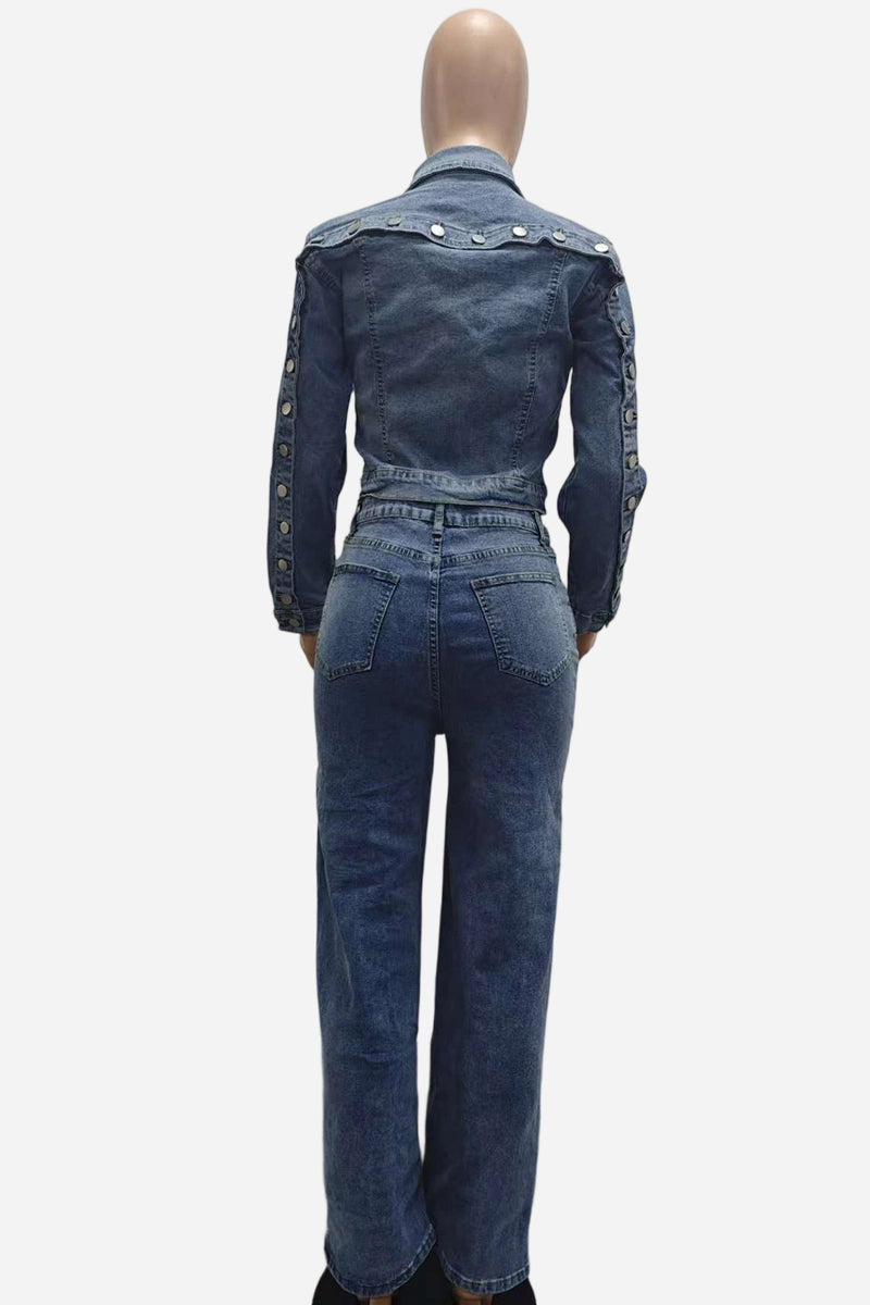 Button-Up Denim Two-Piece Set