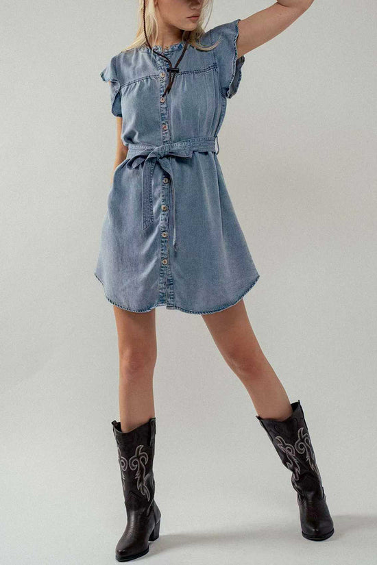 Ruffled Button-Up Denim Dress