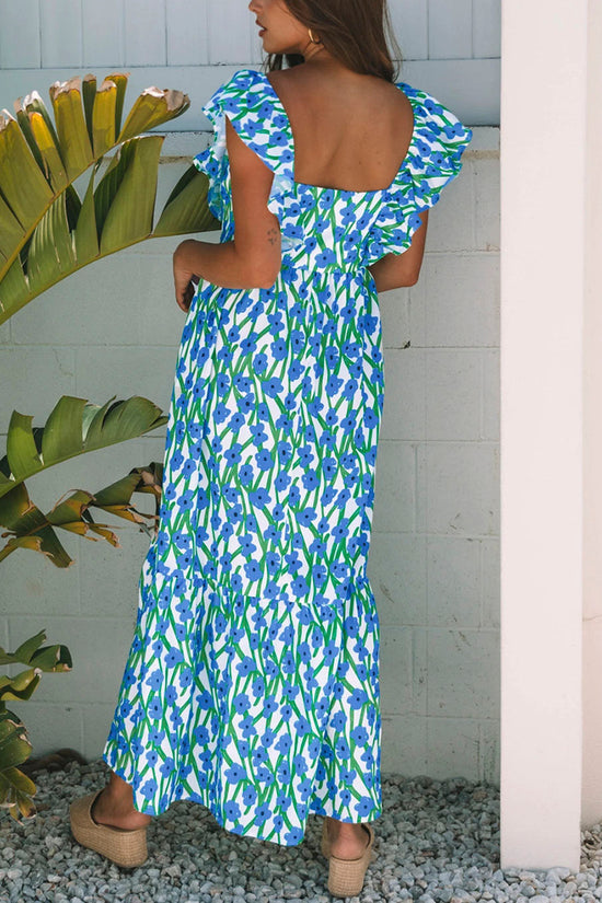 Floral Square Neck Ruffled Strap Dress