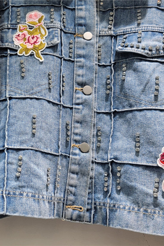 Floral Denim Jacket with Beaded Details