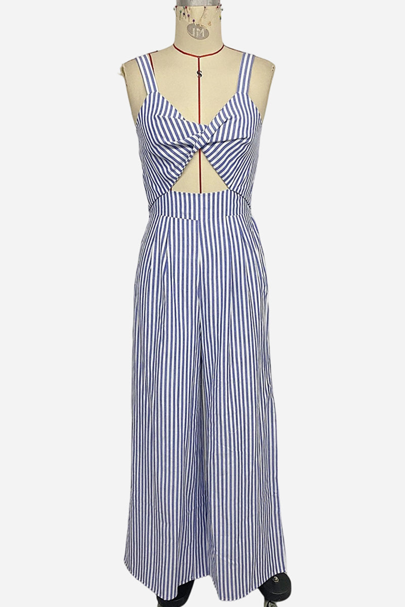 Cutout Striped Wide-Leg Jumpsuit