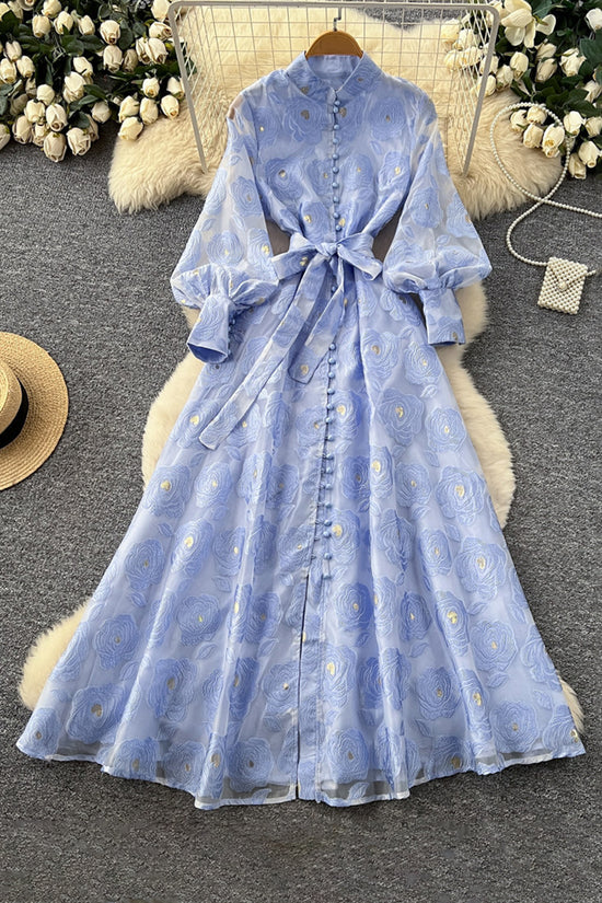 Elegant Long Sleeve Tie-Waist Dress