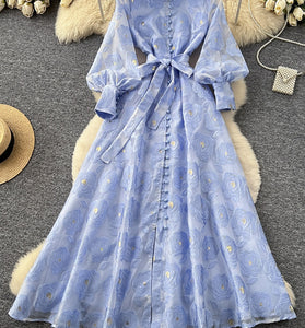 Elegant Long Sleeve Tie-Waist Dress