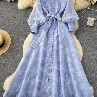 Elegant Long Sleeve Tie-Waist Dress