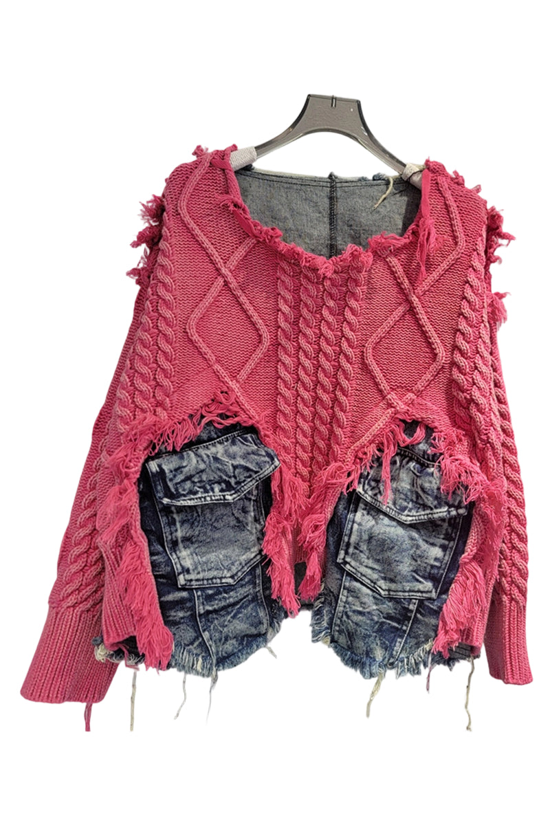 Distressed Knit Cable Sweater