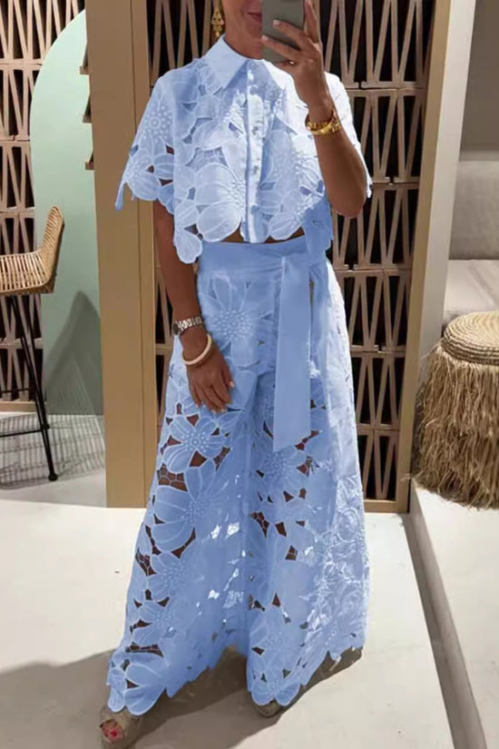 Floral Cut-Out Crop Top and Pants Set