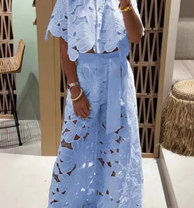 Floral Cut-Out Crop Top and Pants Set