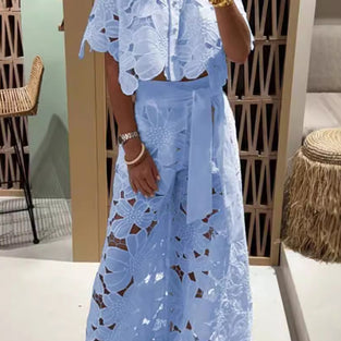 Floral Cut-Out Crop Top and Pants Set