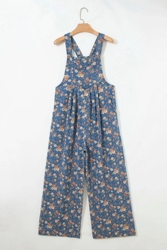 Vintage Rose Printed Pleated Overall Jumpsuit