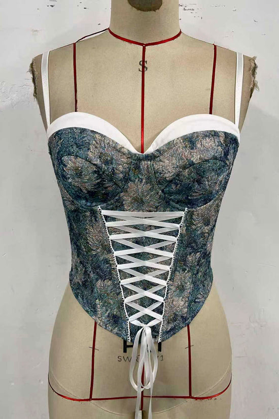 Lace-Up Floral Bustier Top
