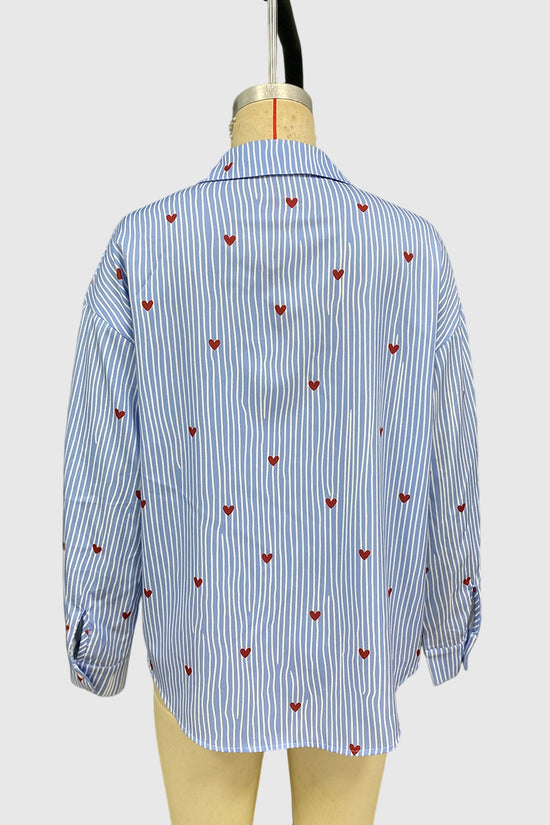 Heart Pattern Striped Oversized Blouse