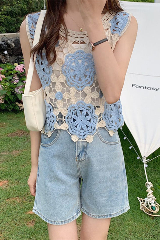 Floral Crochet Sleeveless Knit Vest