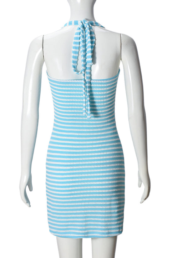 Striped Sleeveless Halter Bodycon Dress