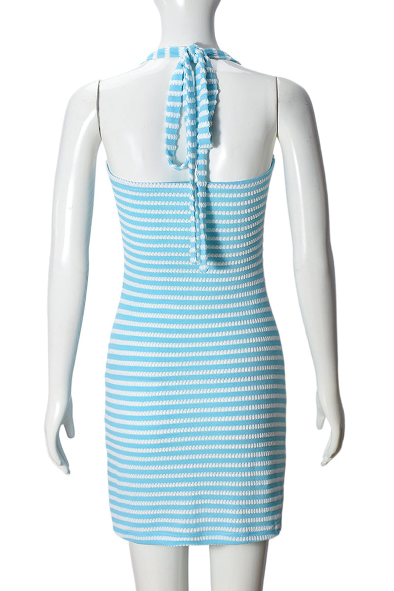 Striped Sleeveless Halter Bodycon Dress
