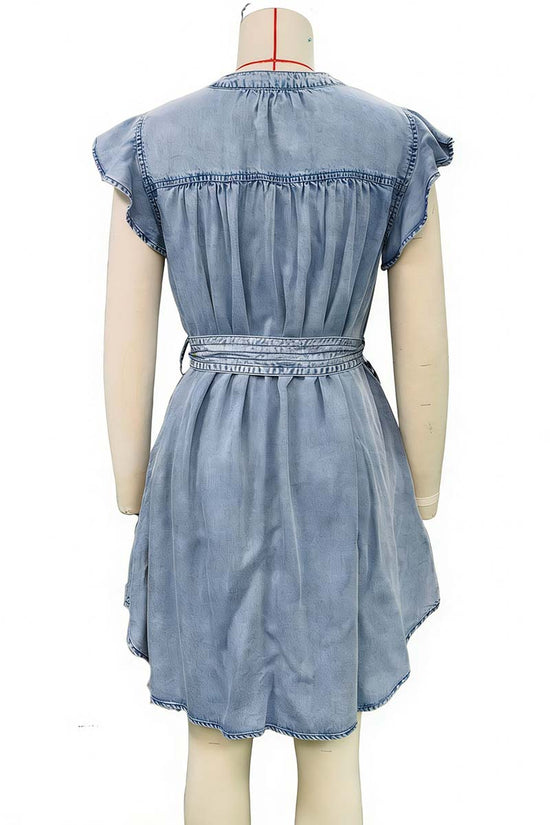 Ruffled Button-Up Denim Dress
