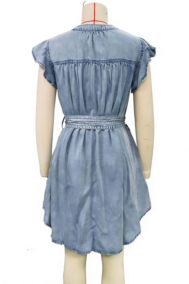 Ruffled Button-Up Denim Dress