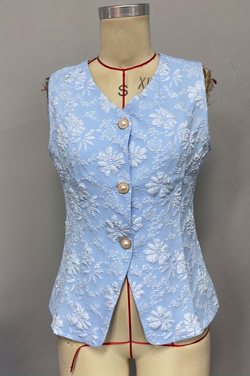 Floral Button-Detail Sleeveless Vest
