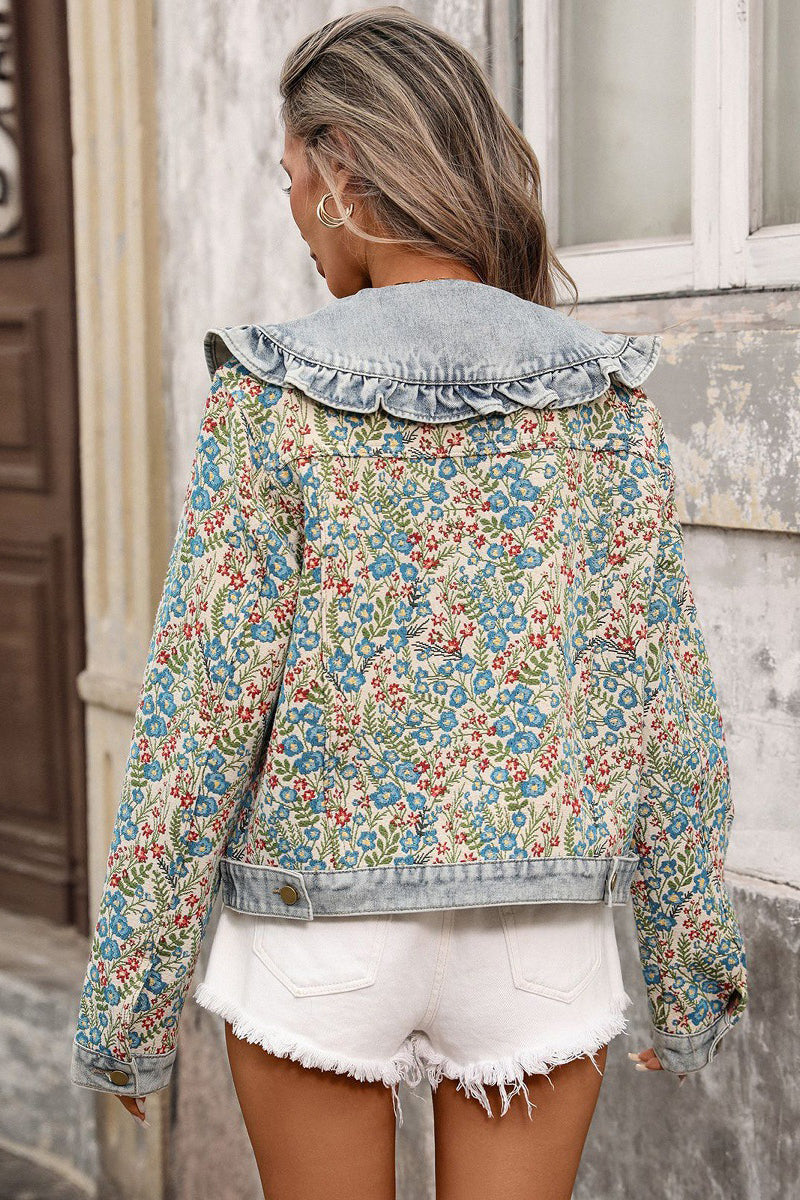 Ruffled Floral Denim Jacket