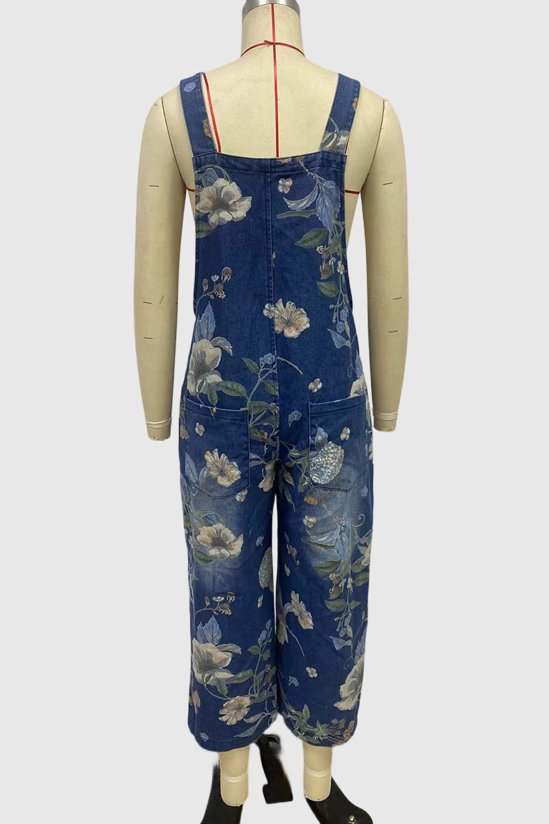 Floral Print Denim Jumpsuit