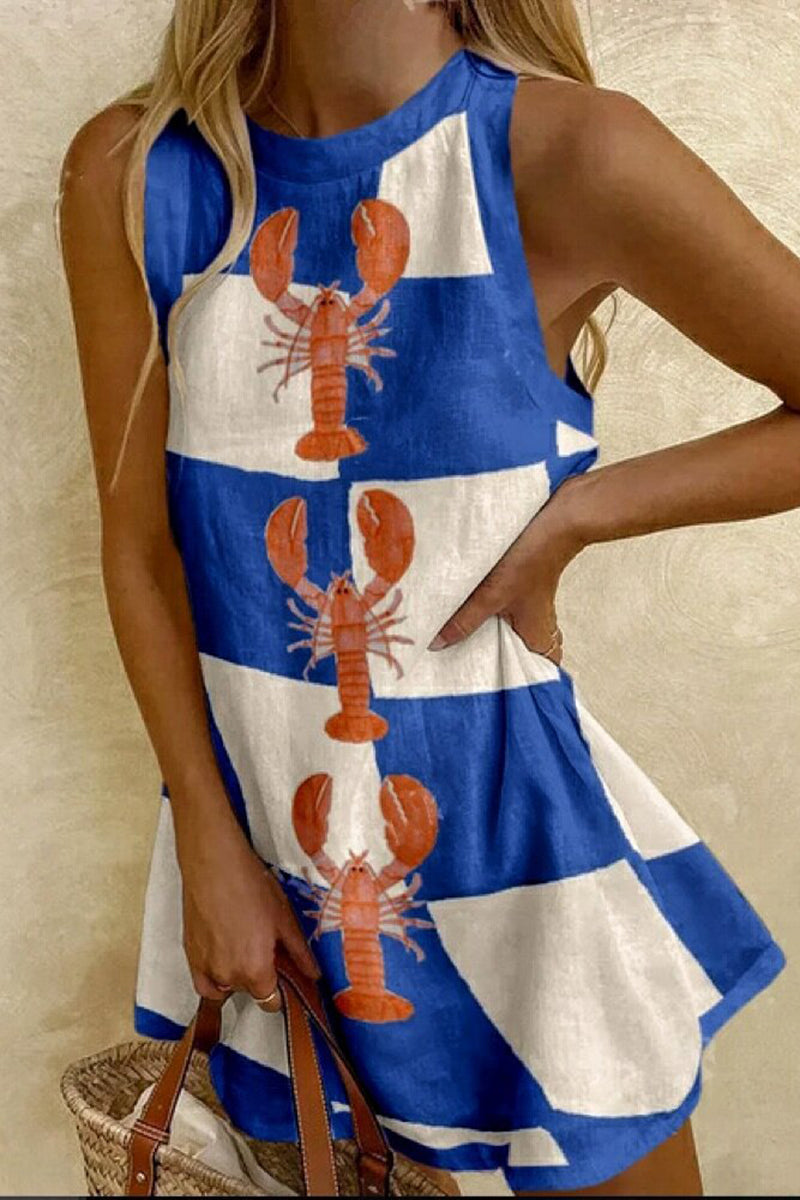 Lobster Print Sleeveless Casual Dress