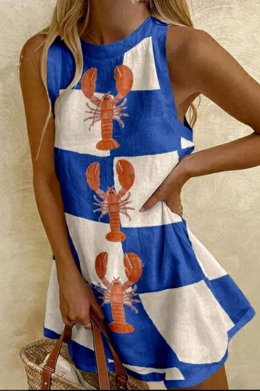 Lobster Print Sleeveless Casual Dress