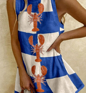 Lobster Print Sleeveless Casual Dress