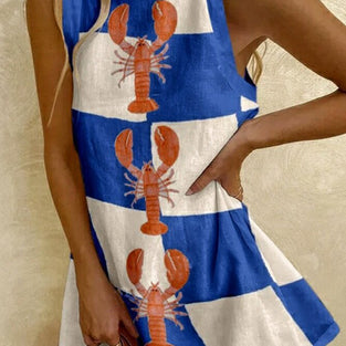 Lobster Print Sleeveless Casual Dress