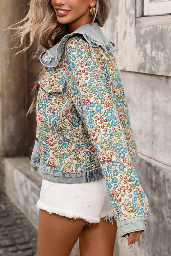 Ruffled Floral Denim Jacket