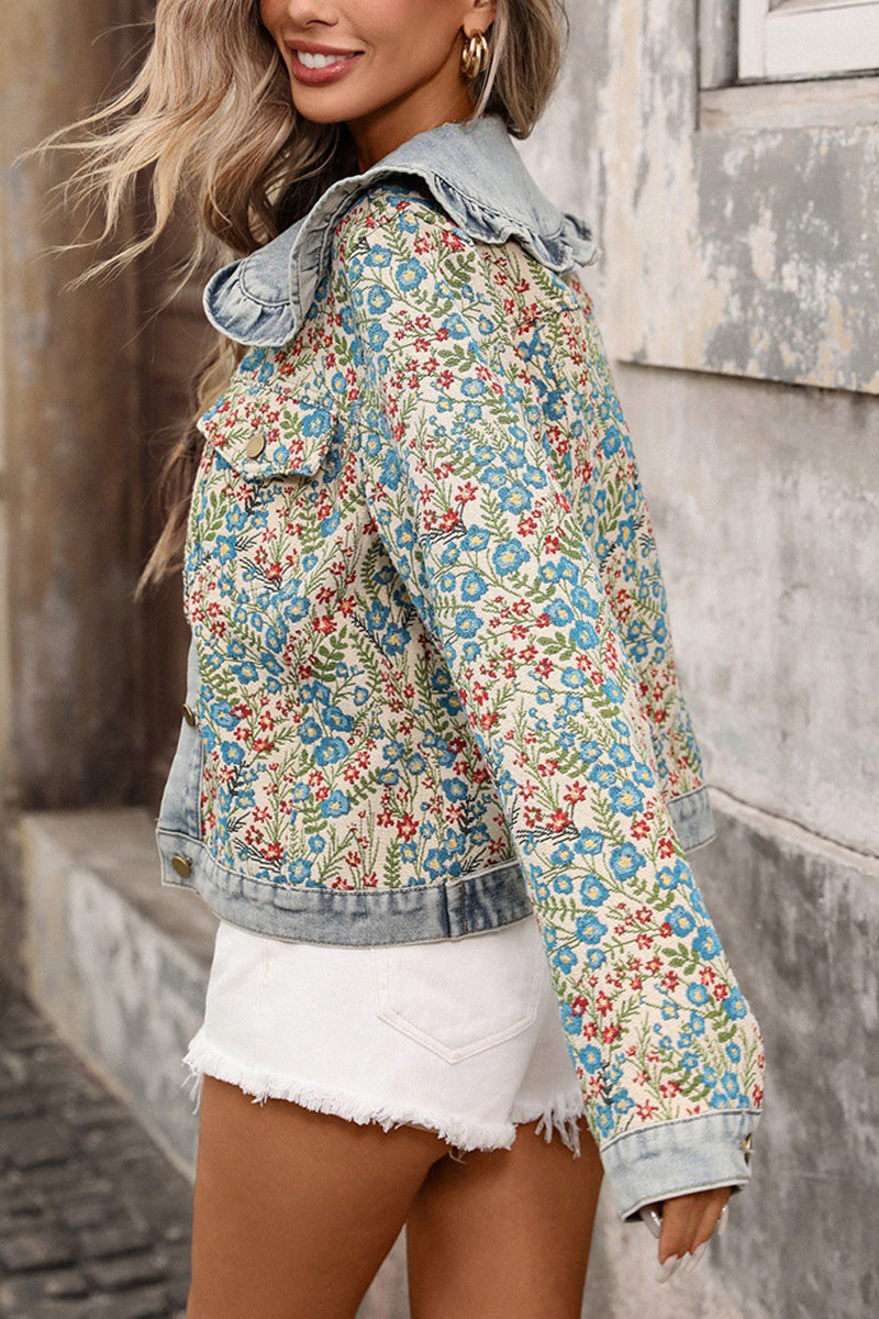 Ruffled Floral Denim Jacket