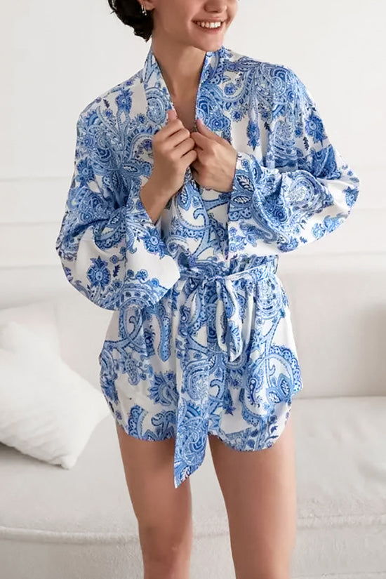 Elegant Print Pajama Set with Belt