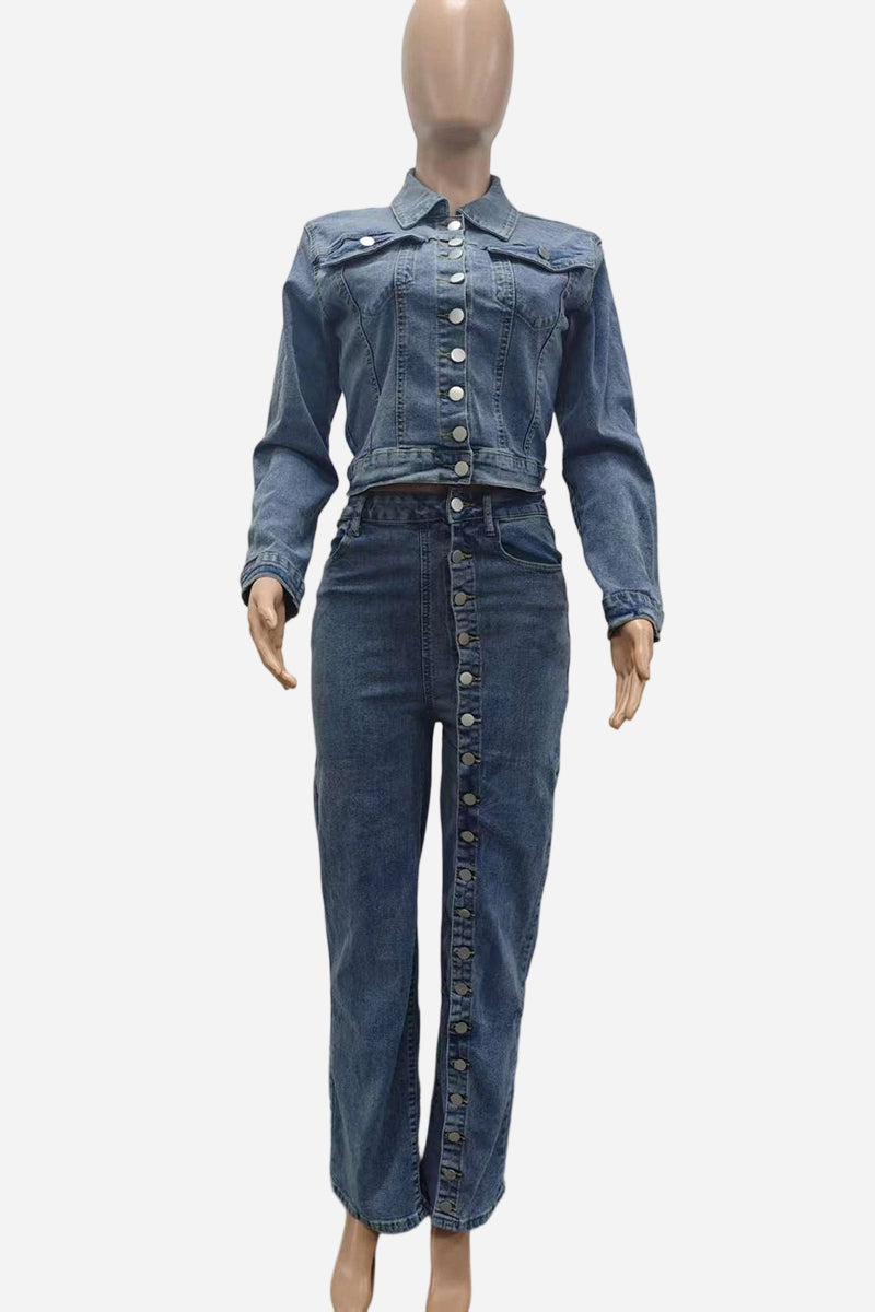 Button-Up Denim Two-Piece Set
